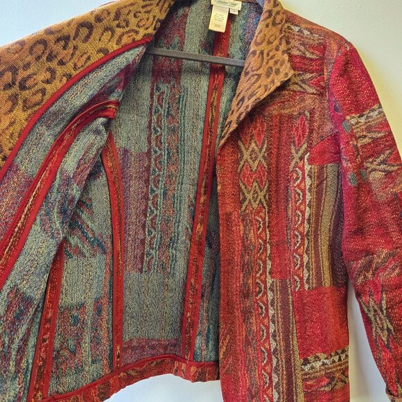 Vintage Coldwater Creek Patchwork Open Jacket Southwestern Leopard Tapestry PM - Picture 7 of 9